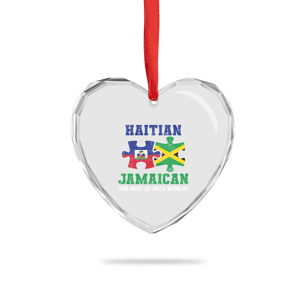 Haitian Jamaican Roots Heart Crystal Glass Ornament Haiti Jamaica Combo Puzzle - Wonder Print Shop