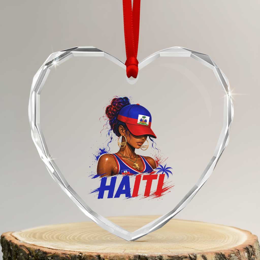 Haitian Princess Heart Crystal Glass Ornament Haiti Flag Haitienne Melanin Black Girls