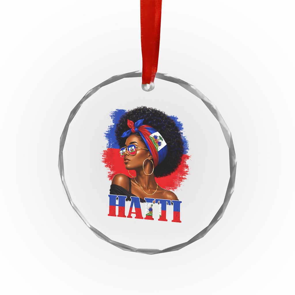 Haitian Queen Afro Melanin Graphic Crystal Glass Ornament Haiti Flag Heritage Pride