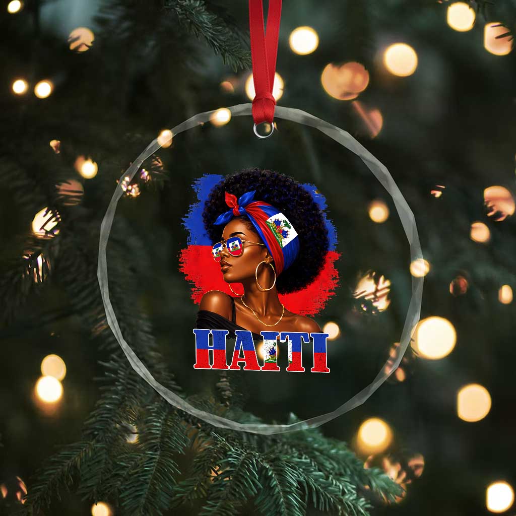 Haitian Queen Afro Melanin Graphic Crystal Glass Ornament Haiti Flag Heritage Pride