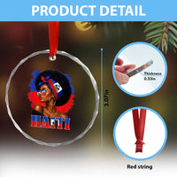 Haitian Queen Afro Melanin Graphic Crystal Glass Ornament Haiti Flag Heritage Pride