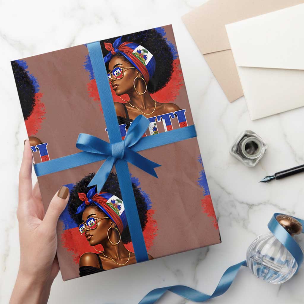 Haitian Queen Afro Melanin Graphic Wrapping Paper Roll Haiti Flag Heritage Pride