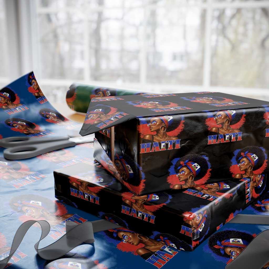 Haitian Queen Afro Melanin Graphic Wrapping Paper Roll Haiti Flag Heritage Pride