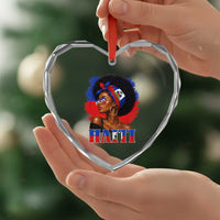Haitian Queen Afro Melanin Graphic Heart Crystal Glass Ornament Haiti Flag Heritage Pride