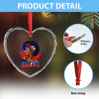 Haitian Queen Afro Melanin Graphic Heart Crystal Glass Ornament Haiti Flag Heritage Pride