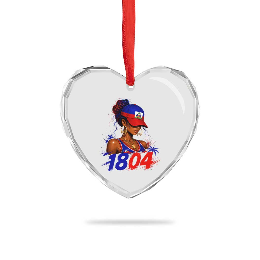 Haitian Revolution 1804 Heart Crystal Glass Ornament Haiti Flag Independence Day Haitian Girl Graphic