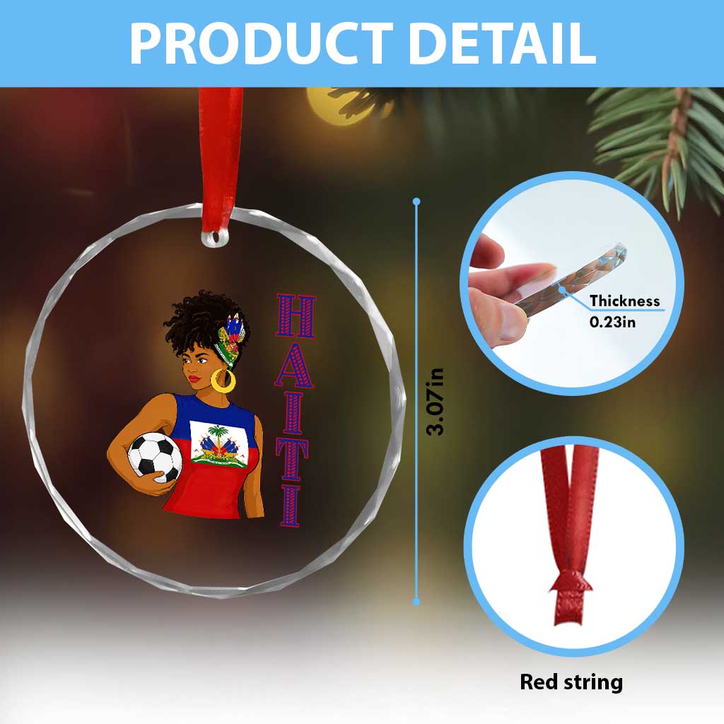 Haitian Soccer Fan Girl Crystal Glass Ornament Ayiti Heritage Pride Football Lover