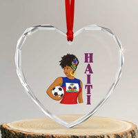 Haitian Soccer Fan Girl Heart Crystal Glass Ornament Ayiti Heritage Pride Football Lover