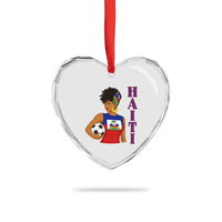 Haitian Soccer Fan Girl Heart Crystal Glass Ornament Ayiti Heritage Pride Football Lover
