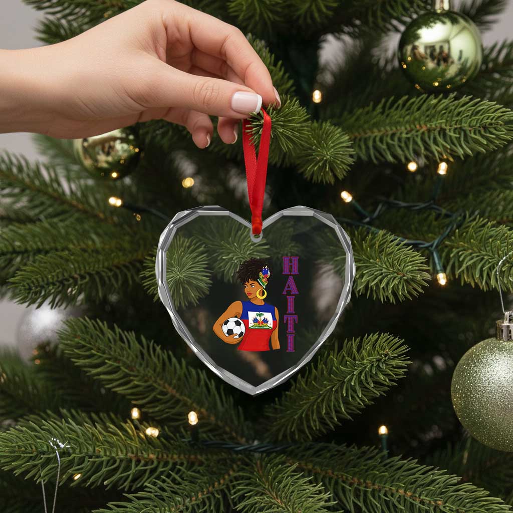 Haitian Soccer Fan Girl Heart Crystal Glass Ornament Ayiti Heritage Pride Football Lover