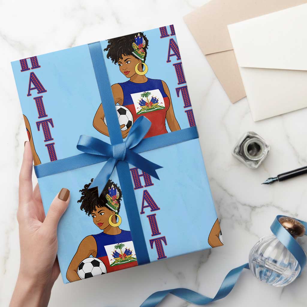 Haitian Soccer Fan Girl Wrapping Paper Roll Ayiti Heritage Pride Football Lover
