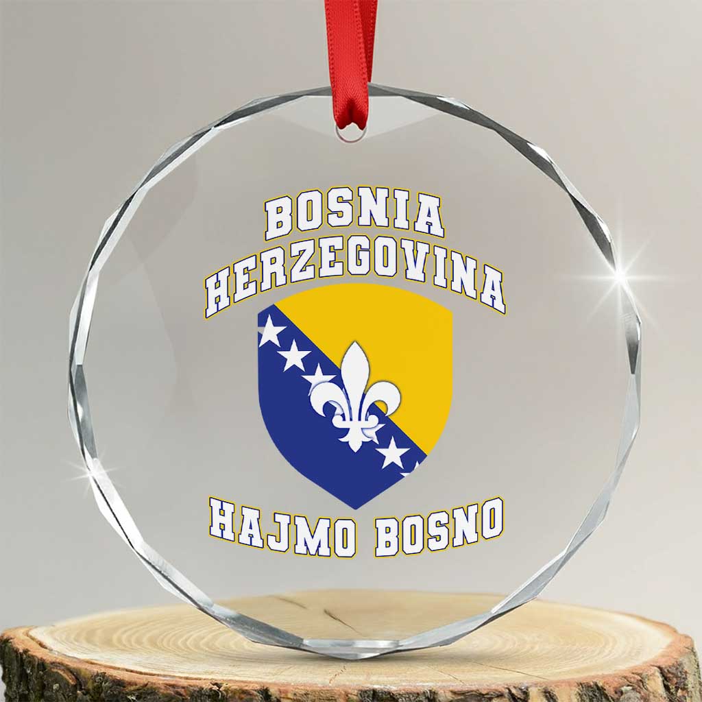 Hajmo Bosno Lets Go Bosnia Herzegovina Flag Crystal Glass Ornament Golden Lily Soccer Football Fan Athletic Graphic