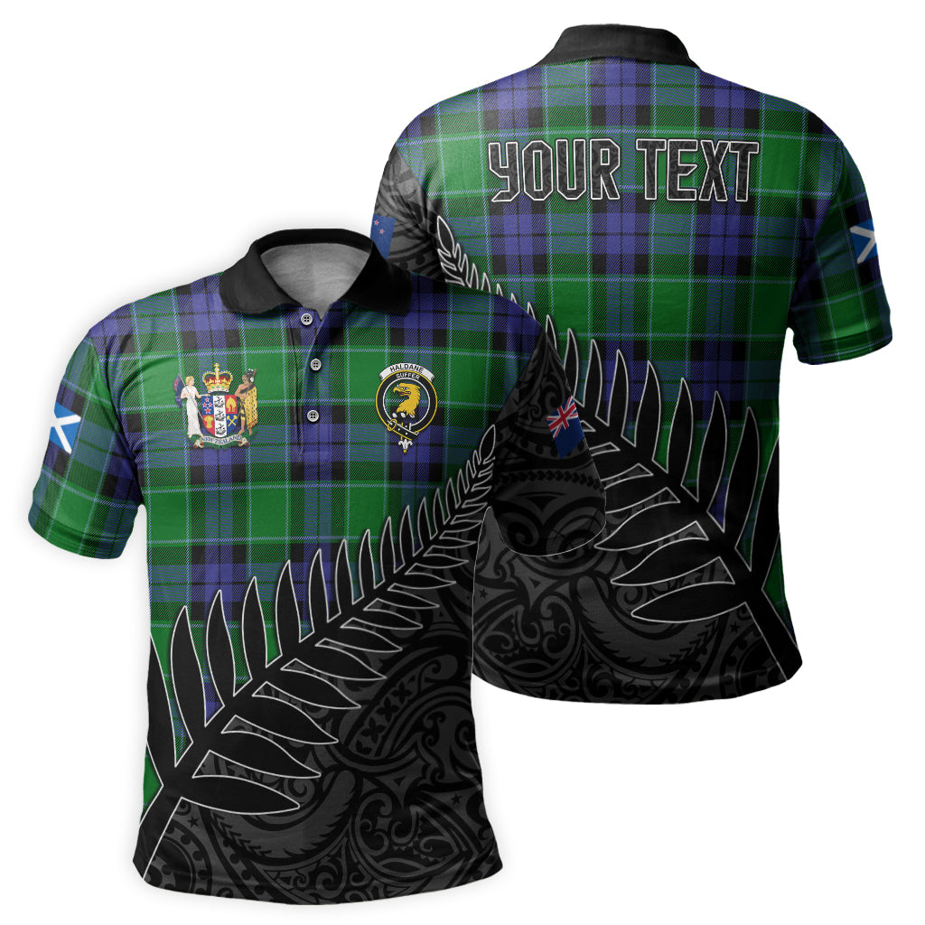 haldane-tartan-family-crest-golf-shirt-with-fern-leaves-and-coat-of-arm-of-new-zealand-personalized-your-name-scottish-tatan-polo-shirt