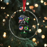 Half American And Brazilian America Brazil Brasil Flag Girl Crystal Glass Ornament Yes I'm Both of Them