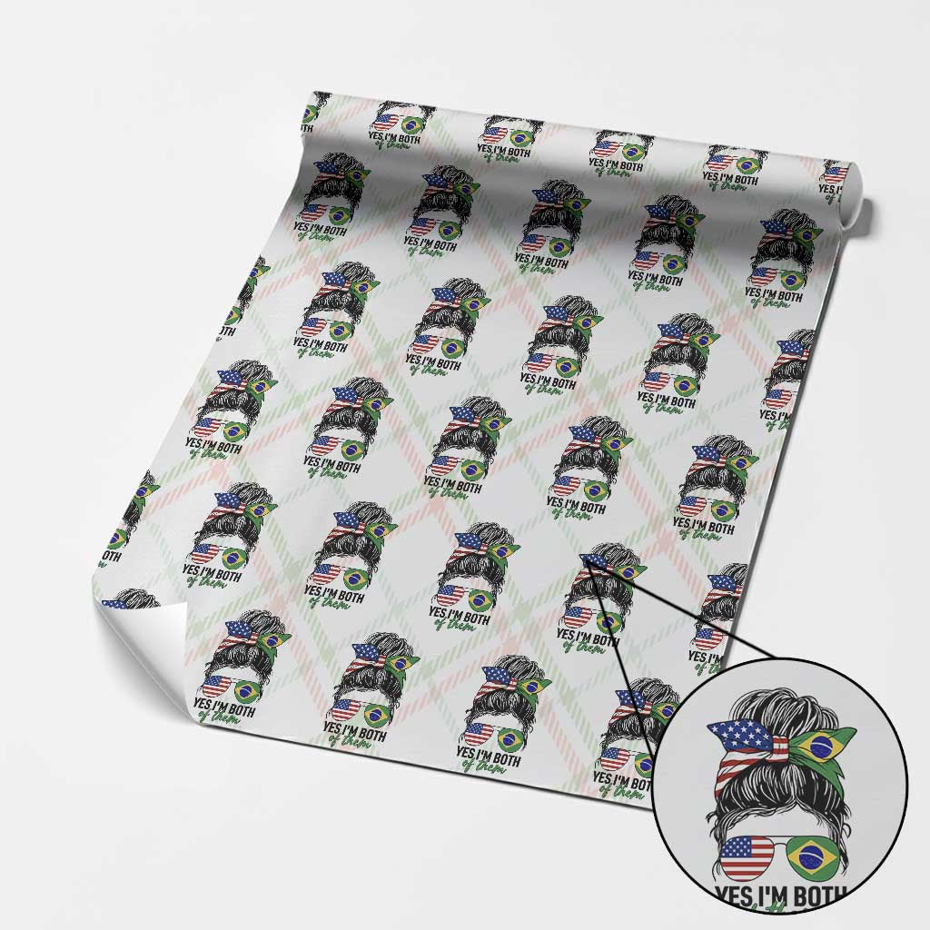 Half American And Brazilian America Brazil Brasil Flag Girl Wrapping Paper Roll Yes I'm Both of Them