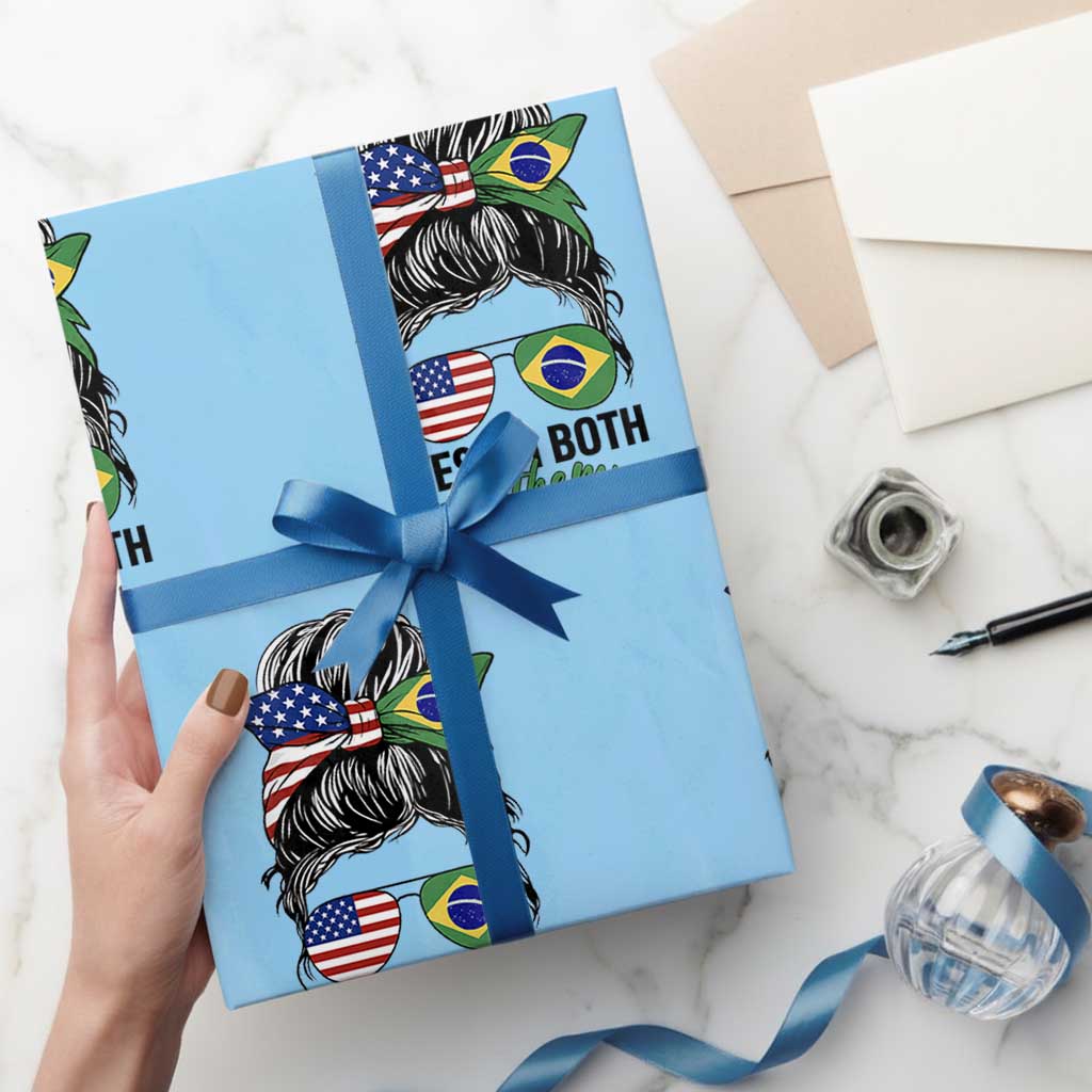 Half American And Brazilian America Brazil Brasil Flag Girl Wrapping Paper Roll Yes I'm Both of Them