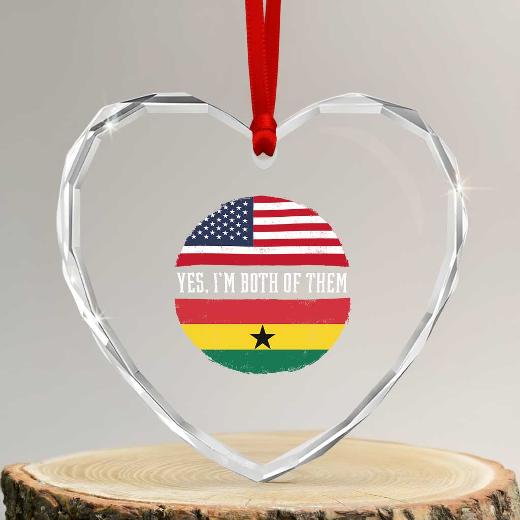 Half American Half Ghanaian Heart Crystal Glass Ornament Pride Ghanese Roots USA Flag Ghana Heritage Yes Im Both Of Them