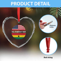 Half American Half Ghanaian Heart Crystal Glass Ornament Pride Ghanese Roots USA Flag Ghana Heritage Yes Im Both Of Them
