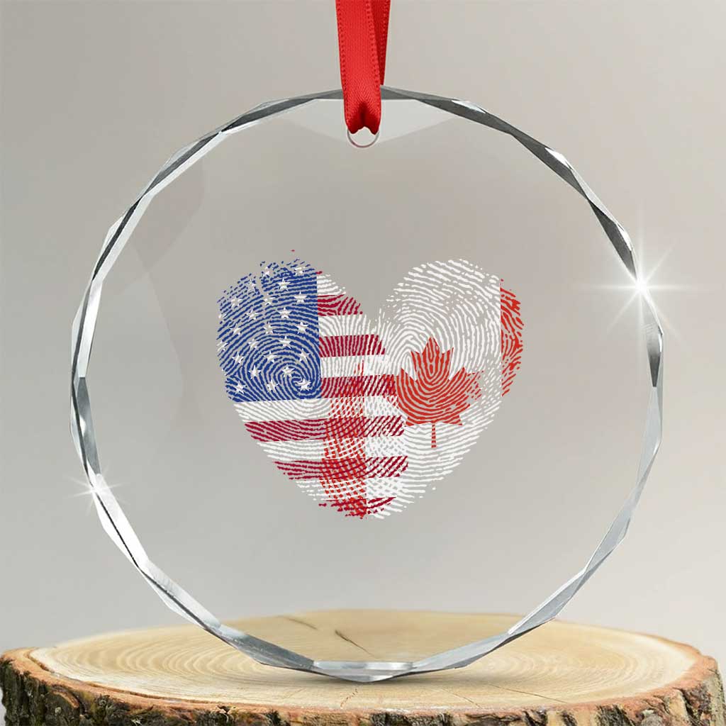 Half Canadian Half American USA Flag Canada America Crystal Glass Ornament