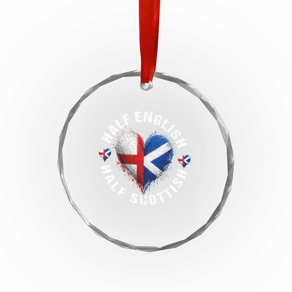 Half English Half Scottish Heritage Crystal Glass Ornament Heart St Georges Cross and Saltire Pride