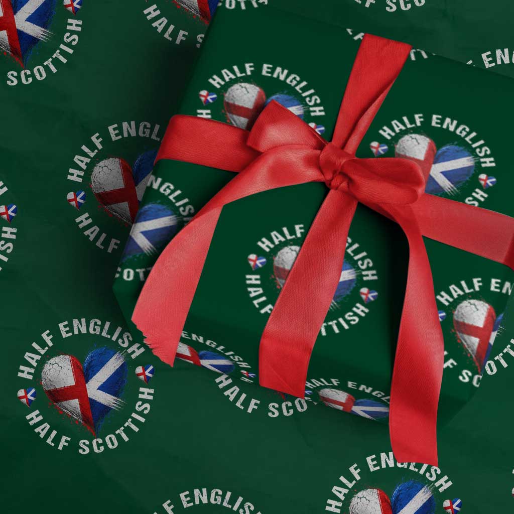 Half English Half Scottish Heritage Wrapping Paper Roll Heart St Georges Cross and Saltire Pride