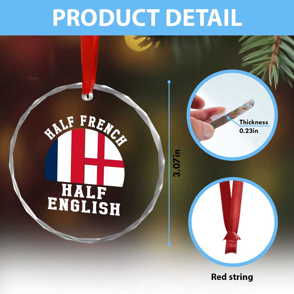 Half French Half English Split Flag Graphic Crystal Glass Ornament Patriotic Anglo England France Dual Heritage DNA Ancestry