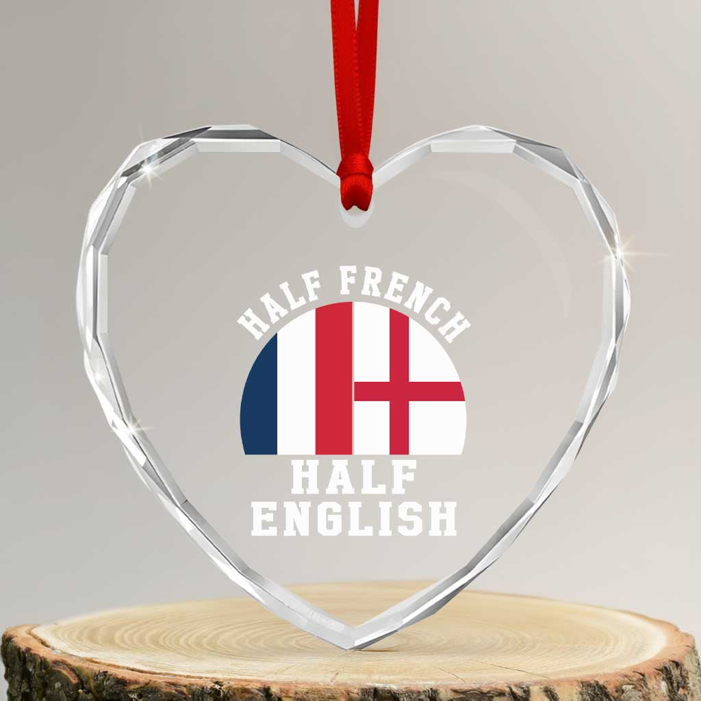 Half French Half English Split Flag Graphic Heart Crystal Glass Ornament Patriotic Anglo England France Dual Heritage DNA Ancestry