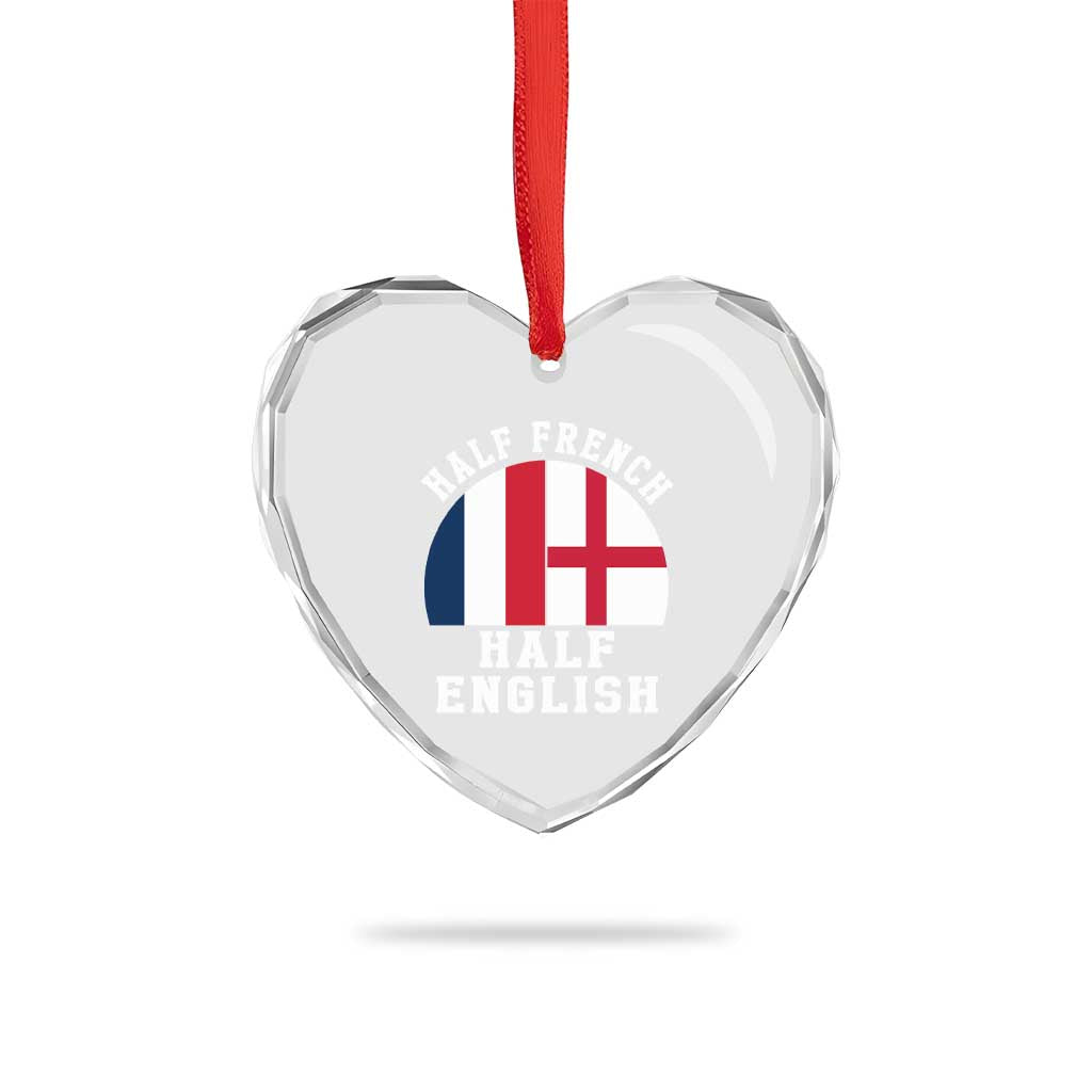 Half French Half English Split Flag Graphic Heart Crystal Glass Ornament Patriotic Anglo England France Dual Heritage DNA Ancestry