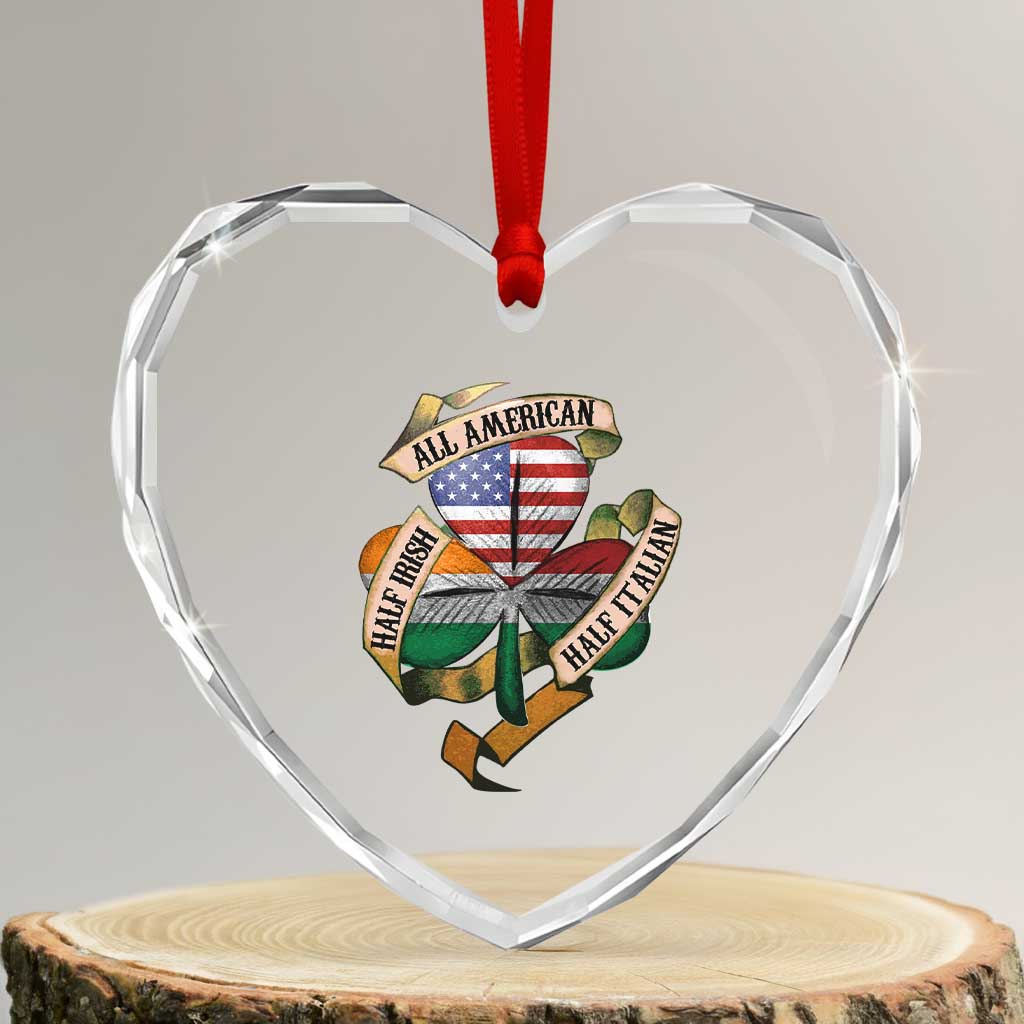 Half Irish Half Italian All American Heart Crystal Glass Ornament Vintage Flag Shamrock Heritage - Wonder Print Shop