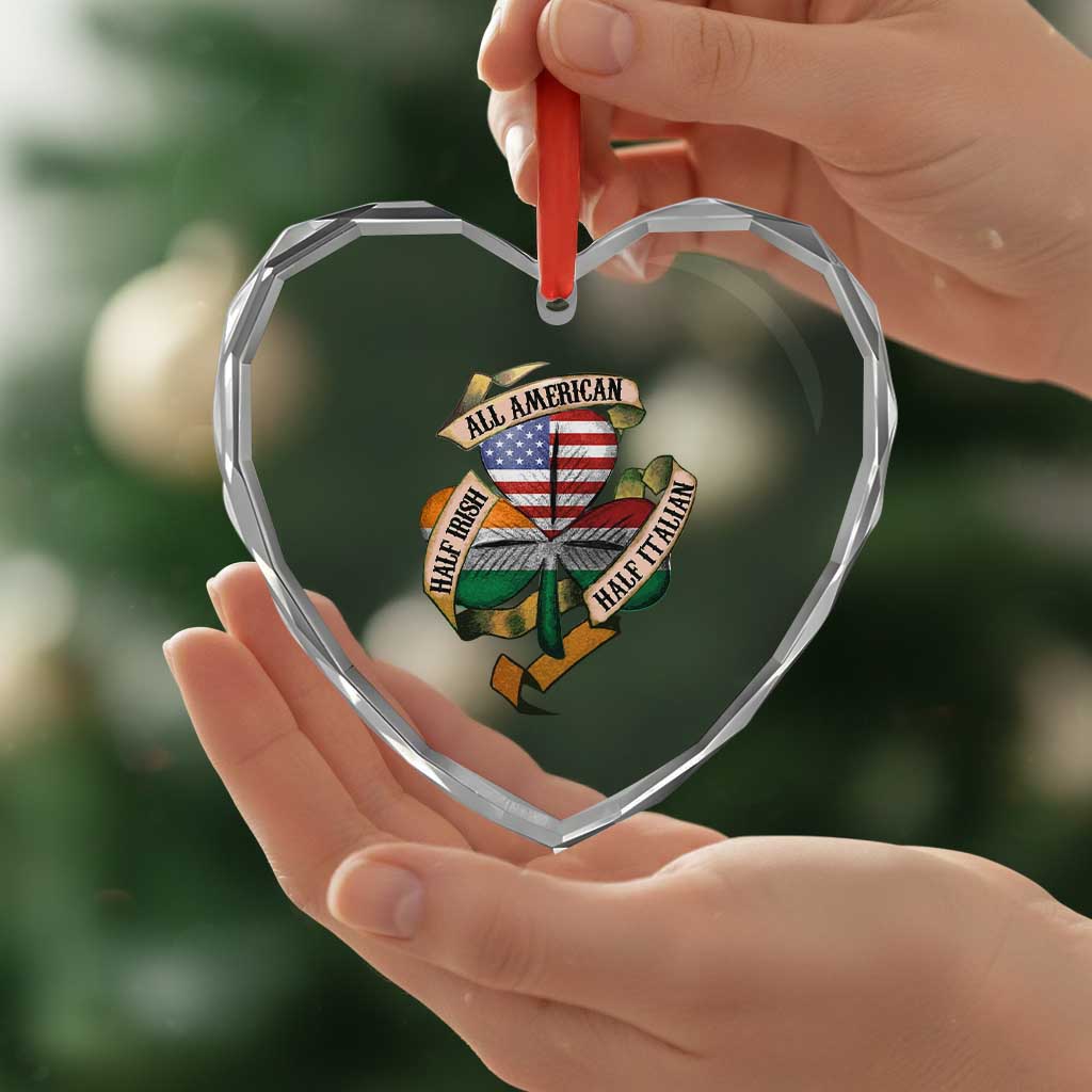 Half Irish Half Italian All American Heart Crystal Glass Ornament Vintage Flag Shamrock Heritage - Wonder Print Shop