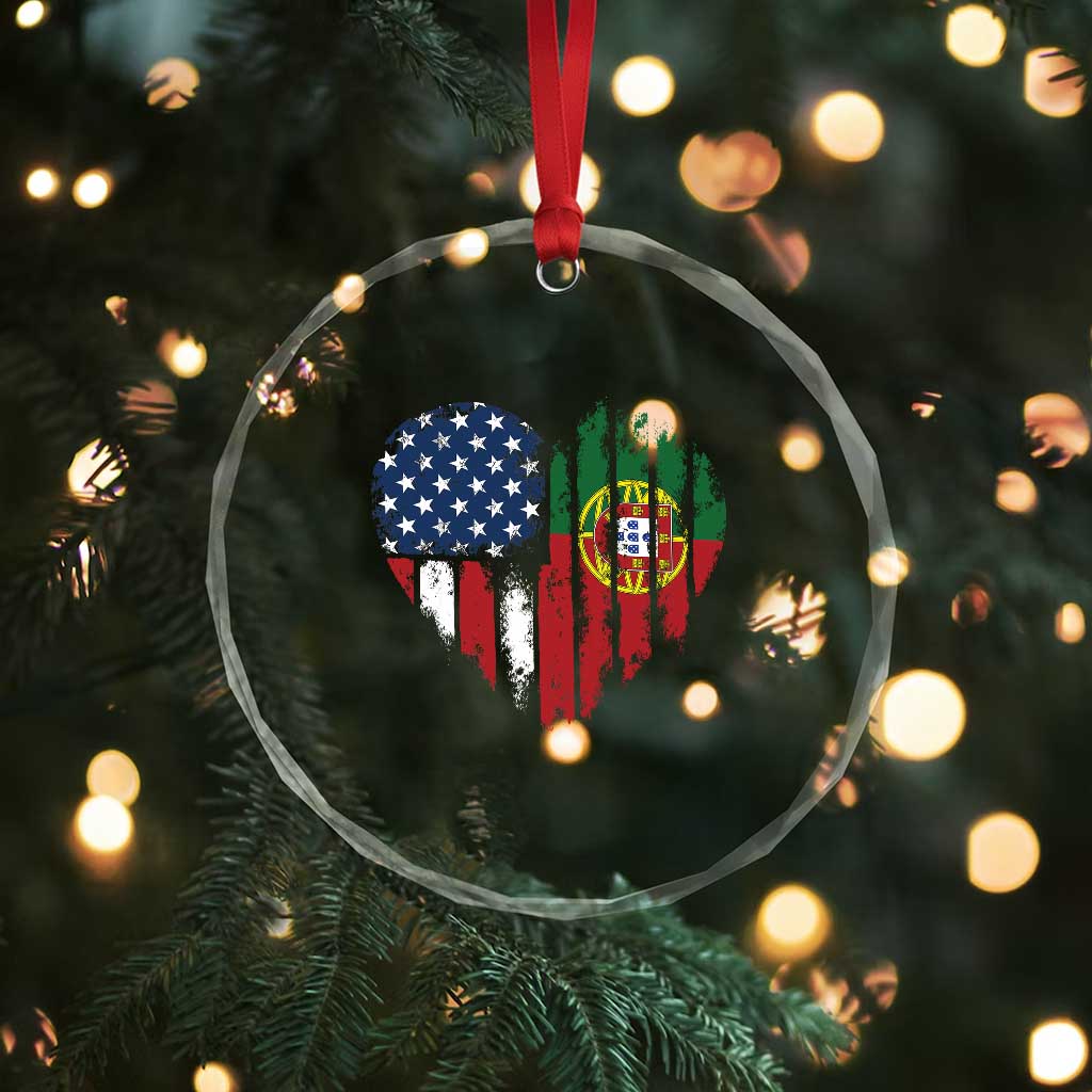 Half Portuguese American Flag Crystal Glass Ornament Portugal Roots USA Flag Immigrant Gifts - Wonder Print Shop