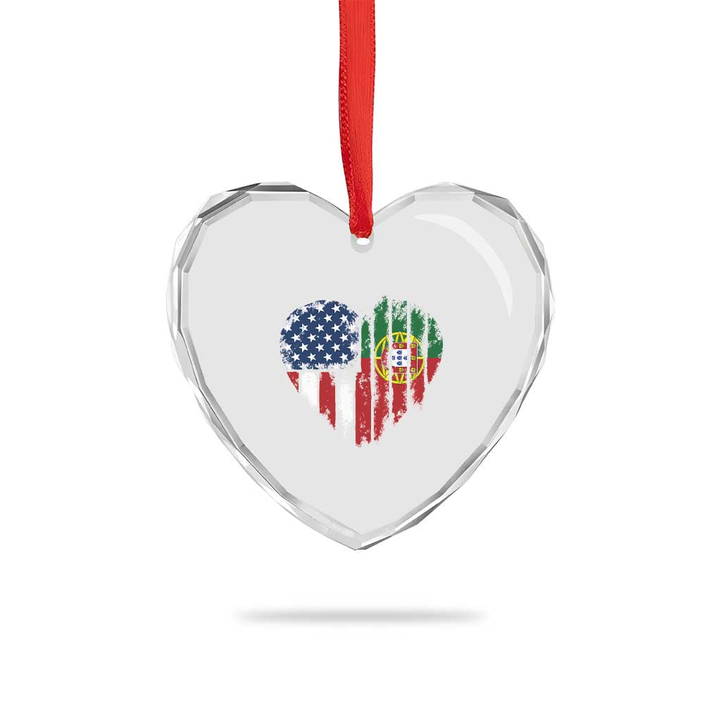Half Portuguese American Flag Heart Crystal Glass Ornament Portugal Roots USA Flag Immigrant Gifts - Wonder Print Shop