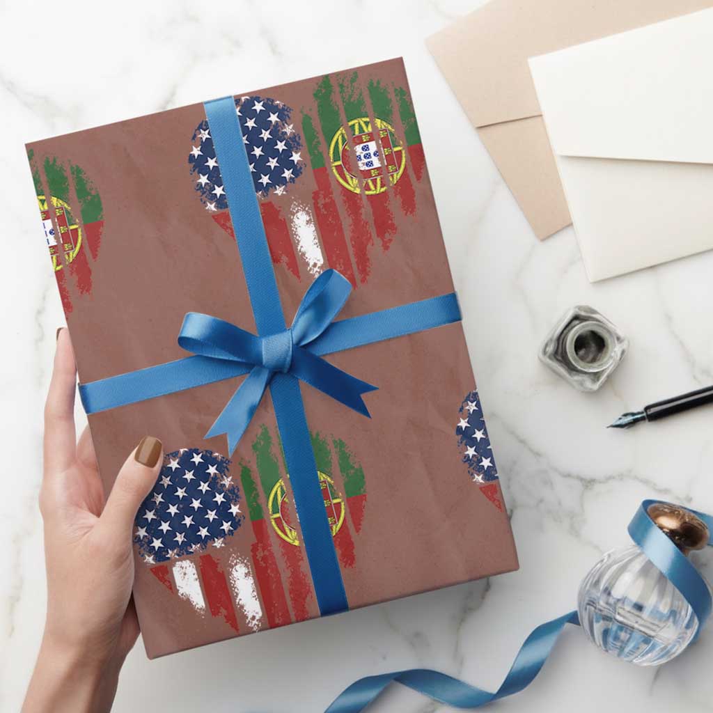 Half Portuguese American Flag Wrapping Paper Roll Portugal Roots USA Flag Immigrant Gifts - Wonder Print Shop