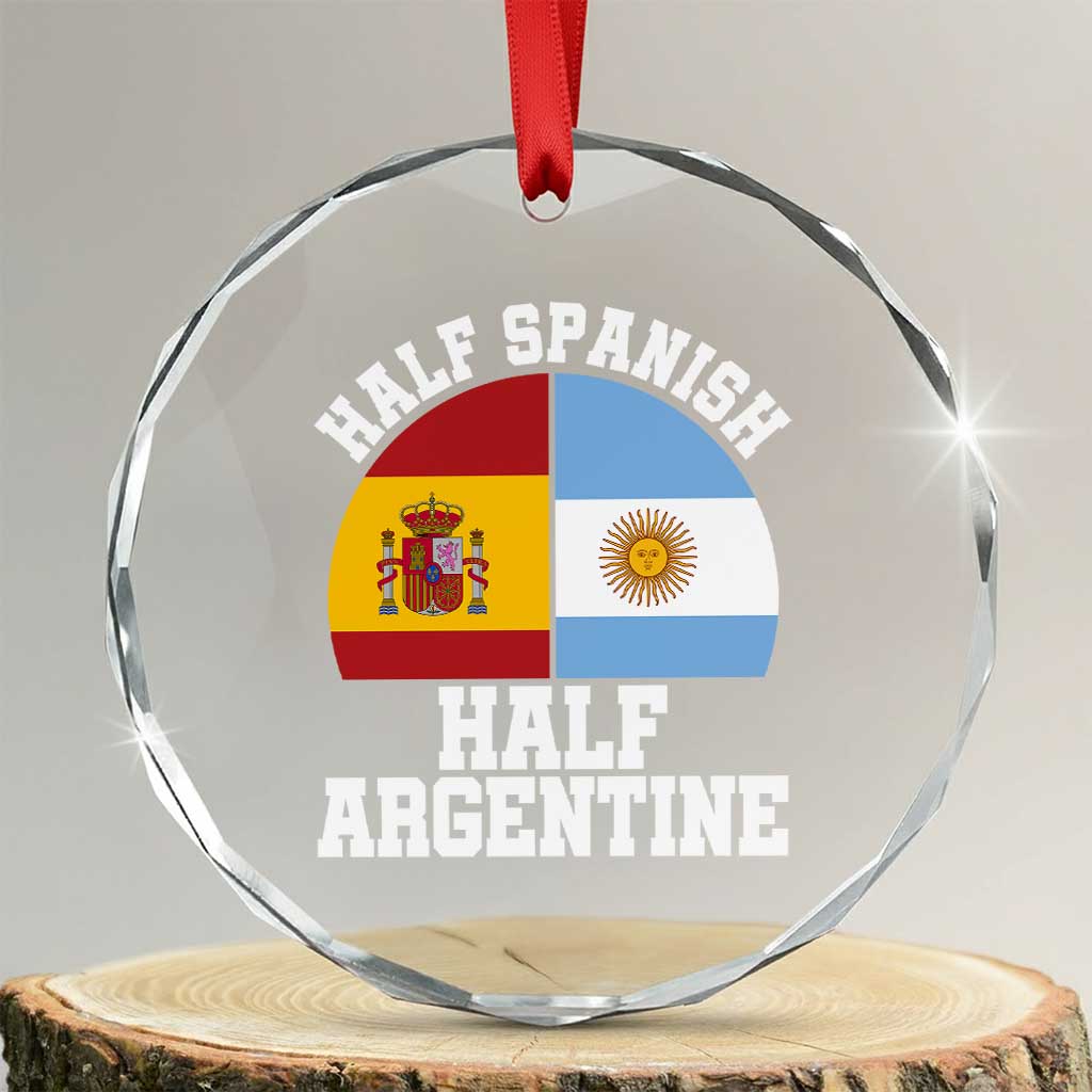 Half Spanish Half Argentine Flag Graphic Crystal Glass Ornament Proud Spain Argentina Dual Heritage Pride