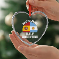 Half Spanish Half Argentine Flag Graphic Heart Crystal Glass Ornament Proud Spain Argentina Dual Heritage Pride