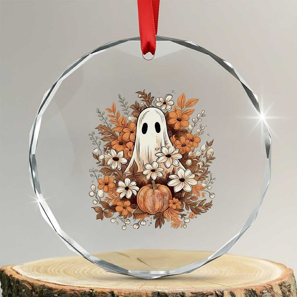 Halloween Ghost Crystal Glass Ornament Vintage Floral Pumpkin Glitter Print - Wonder Print Shop