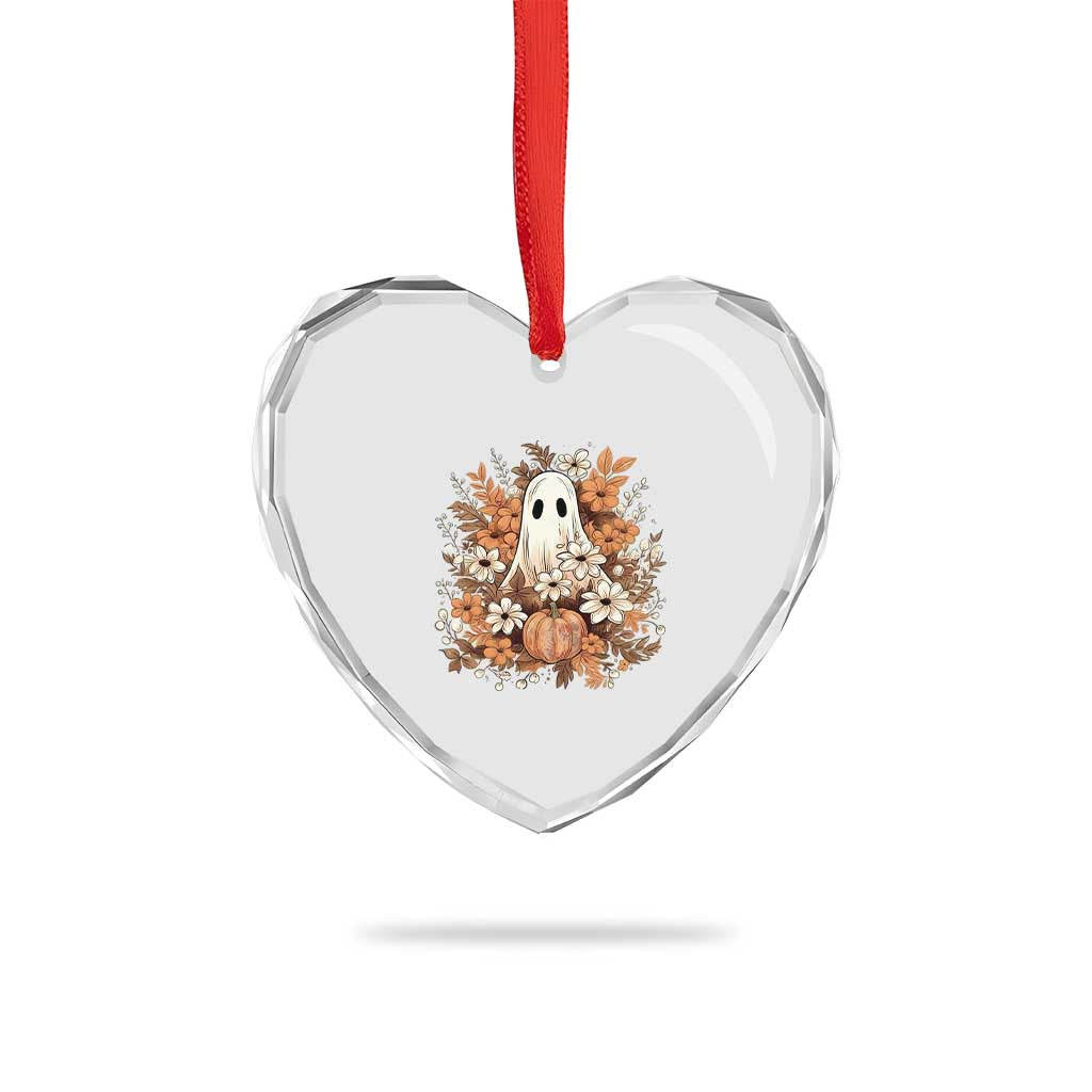 Halloween Ghost Heart Crystal Glass Ornament Vintage Floral Pumpkin Glitter Print - Wonder Print Shop