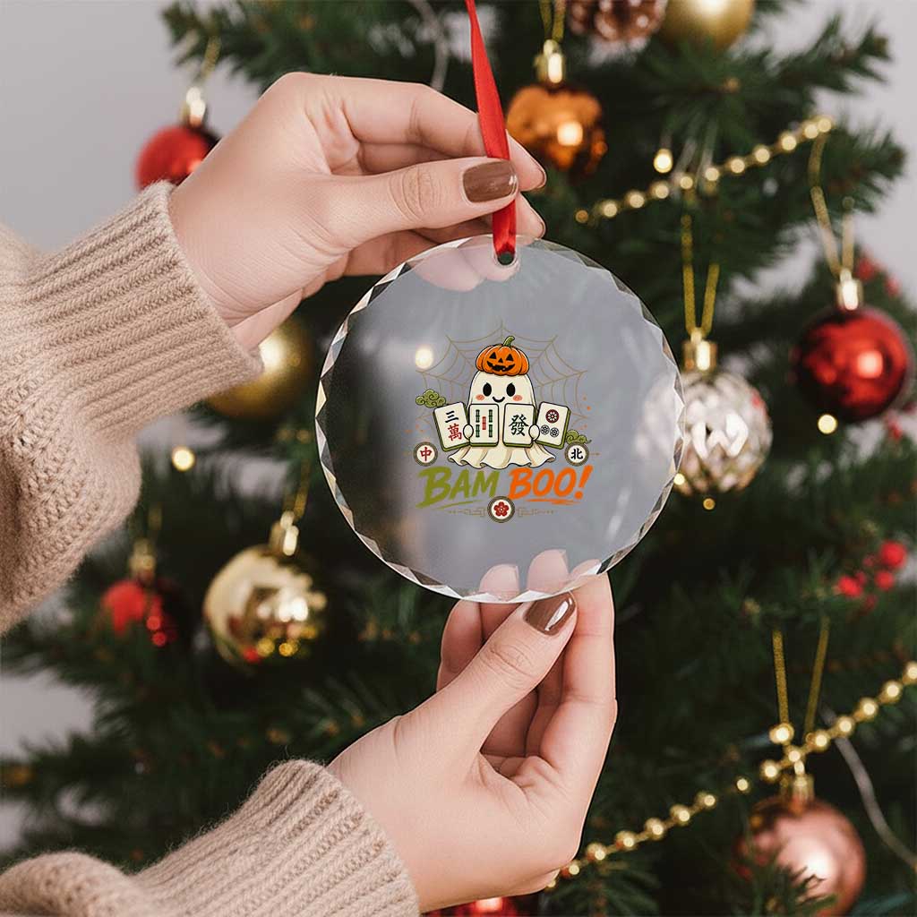 Halloween Ghost Playing Mahjong Spooky Boo Funny Costume Crystal Glass Ornament Mahjong Lover Gift