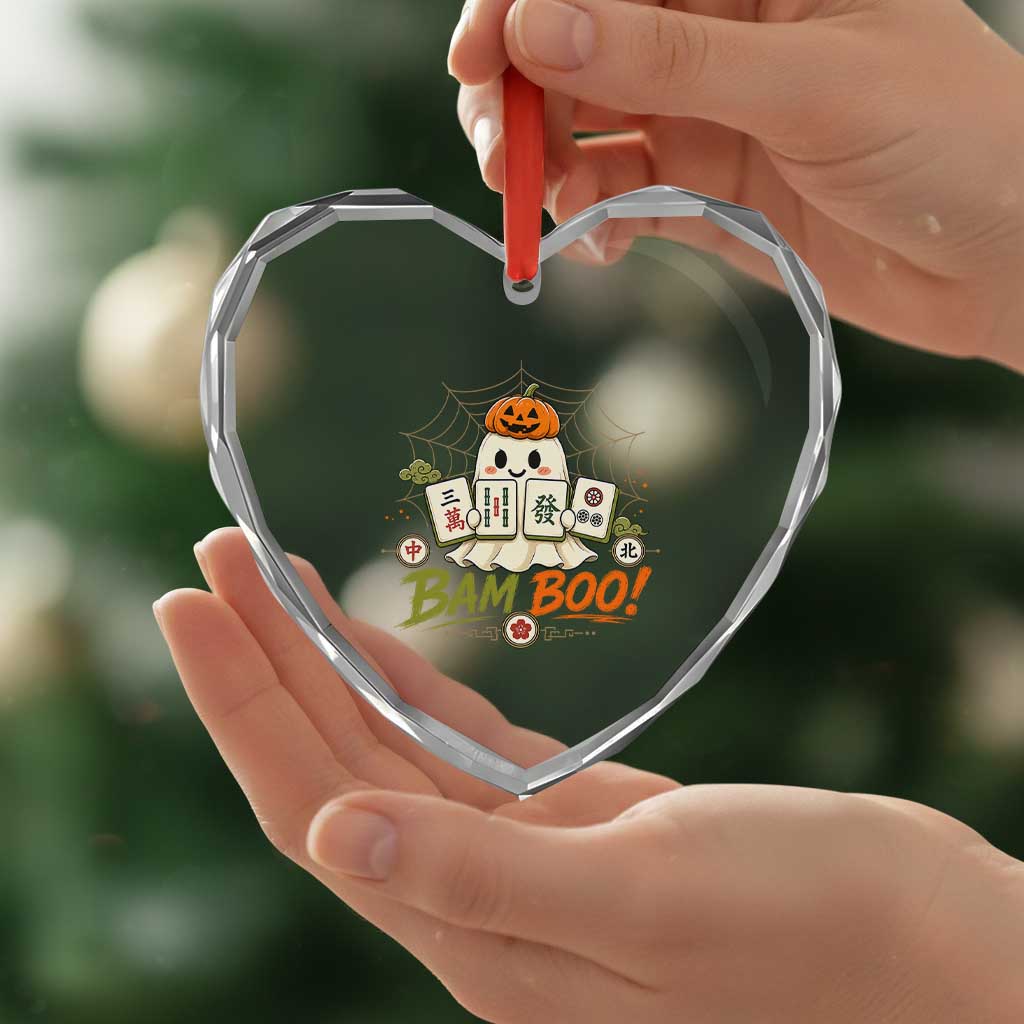 Halloween Ghost Playing Mahjong Spooky Boo Funny Costume Heart Crystal Glass Ornament Mahjong Lover Gift