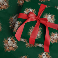 Halloween Ghost Wrapping Paper Roll Vintage Floral Pumpkin Glitter Print - Wonder Print Shop