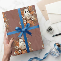 Halloween Ghost Wrapping Paper Roll Vintage Floral Pumpkin Glitter Print - Wonder Print Shop