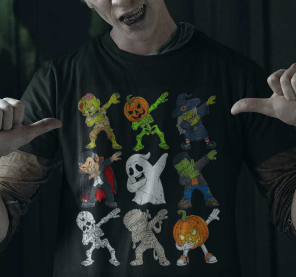 Halloween Costume T Shirt Spooky Dabbing Skeleton Zombie Scary Pumpkin - Wonder Print Shop