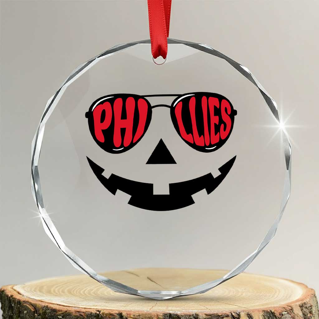 Halloween Phillies Crystal Glass Ornament Philadelphia Baseball Red October Jackolantern Pumpkin Face - Wonder Print Shop
