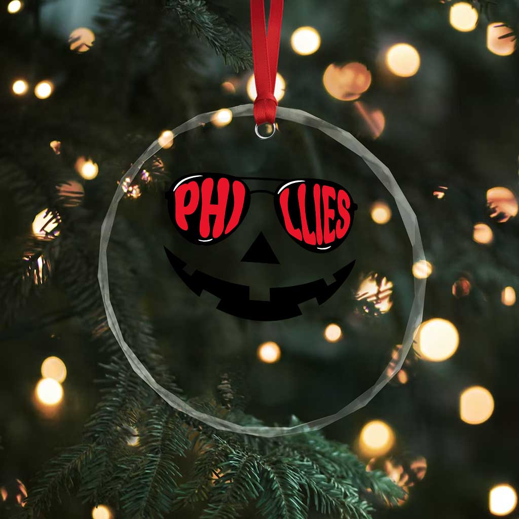 Halloween Phillies Crystal Glass Ornament Philadelphia Baseball Red October Jackolantern Pumpkin Face - Wonder Print Shop