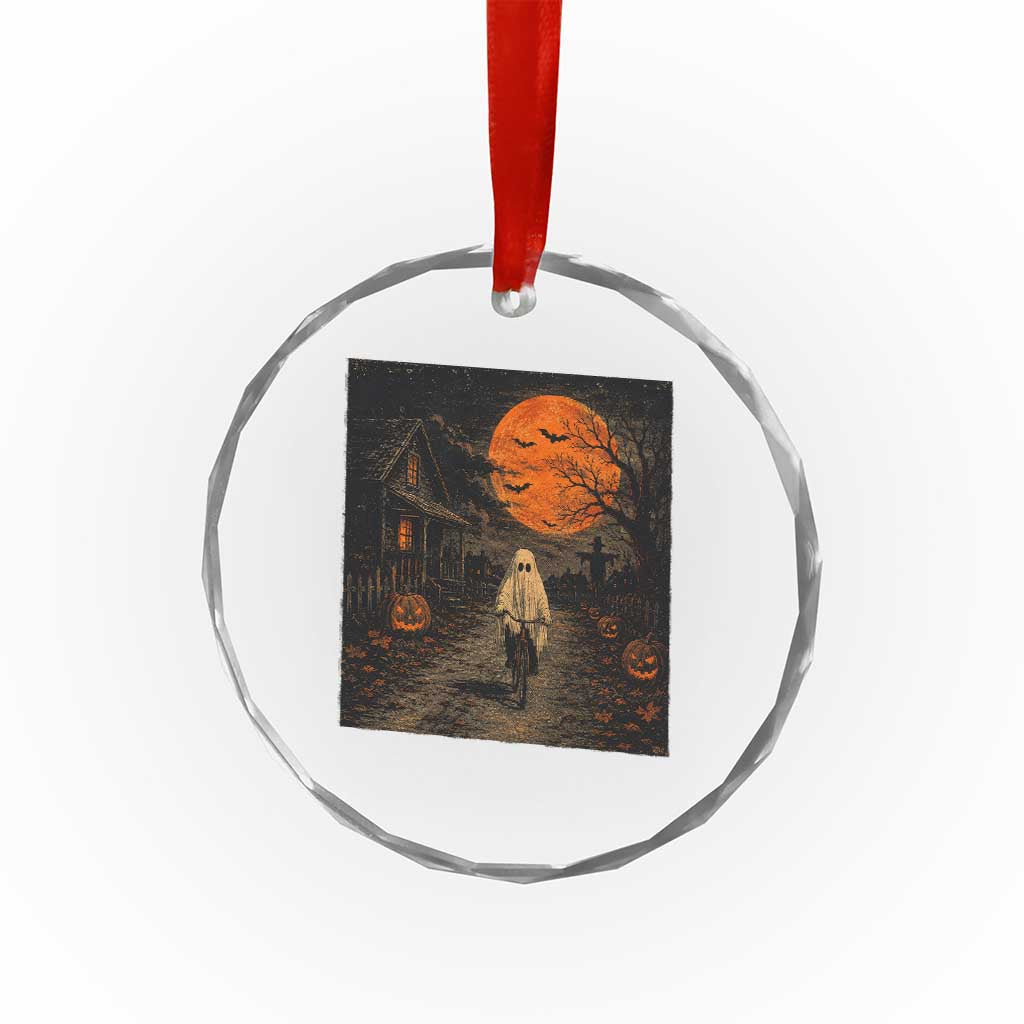 Halloween Spooky Ghost Biking Crystal Glass Ornament Vintage Ghost Riding Bicycle Gothic Moonlit Pumpkin Autumn Graphic