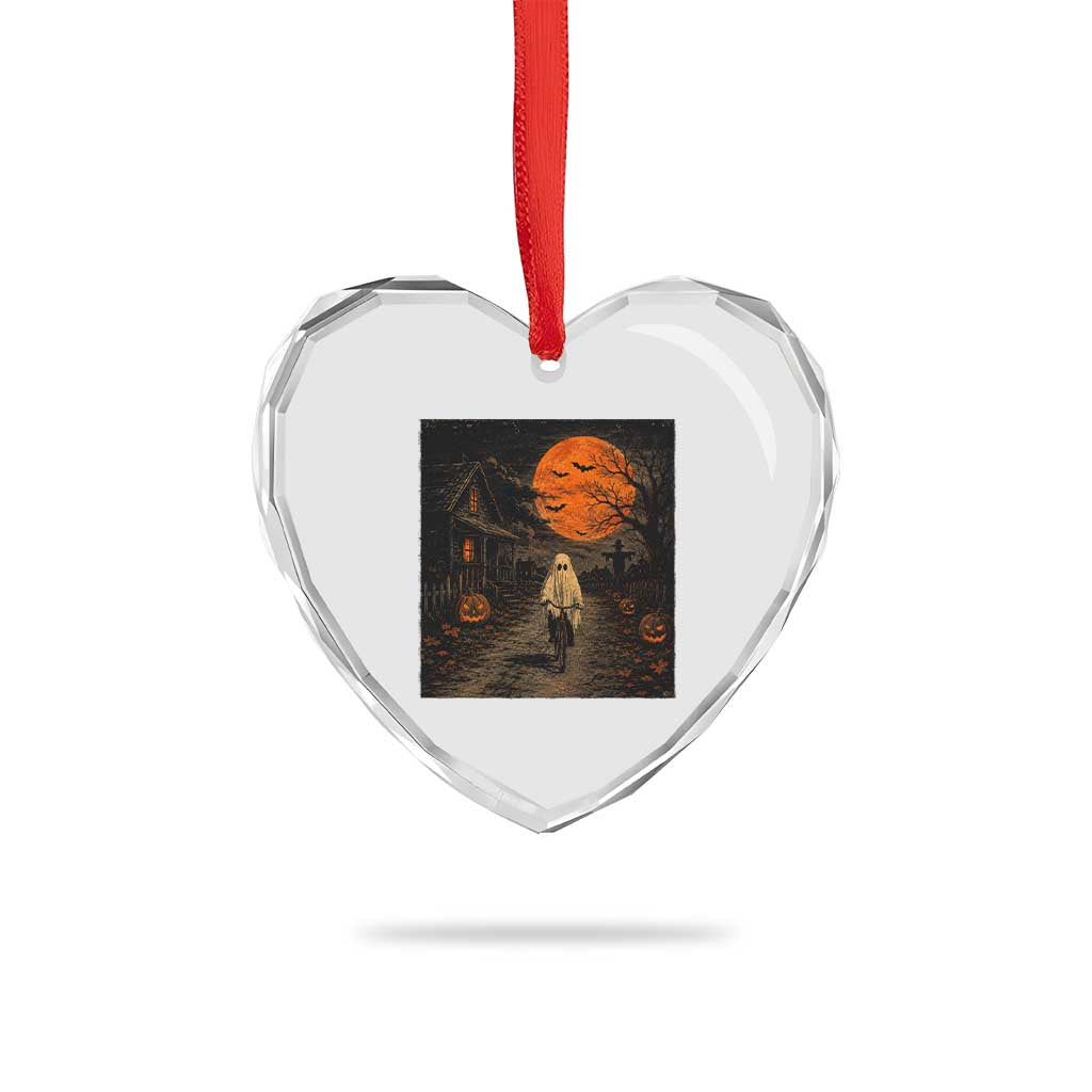 Halloween Spooky Ghost Biking Heart Crystal Glass Ornament Vintage Ghost Riding Bicycle Gothic Moonlit Pumpkin Autumn Graphic