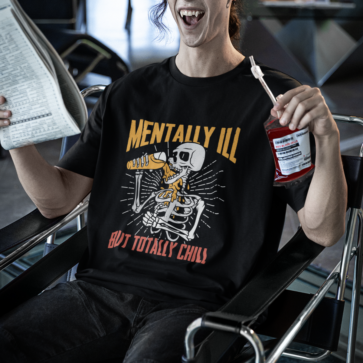 Funny Skeleton T Shirt Mentally Ill But Totally Chill Drinking Beer Lover Halloween Costume - Wonder Print Shop