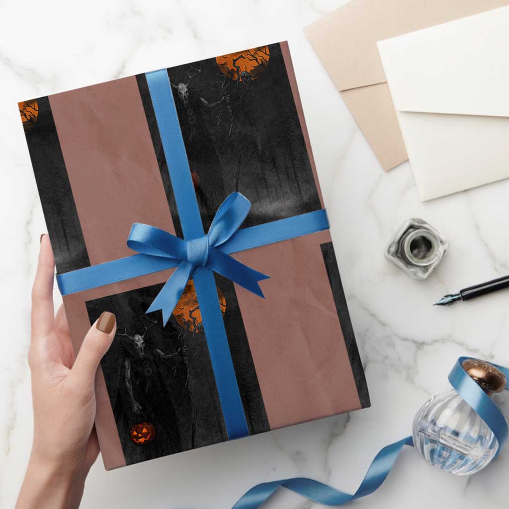 Halloween Wendigo Wrapping Paper Roll Scary Pumpkin Moon - Wonder Print Shop