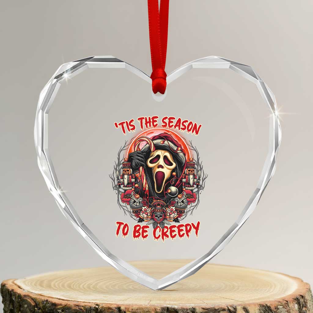Halloween Xmas Heart Crystal Glass Ornament Tis The Season To Be Creepy Ghost Horror Xmas - Wonder Print Shop