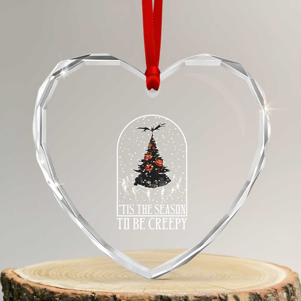 Halloween Xmas Heart Crystal Glass Ornament Tis The Season To Be Creepy Tree Skeleton Snowy - Wonder Print Shop